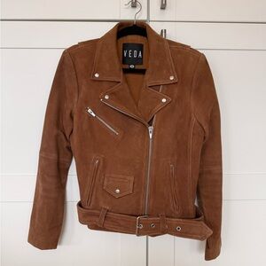Veda | Suede Moto Jacket - Rich Cognac